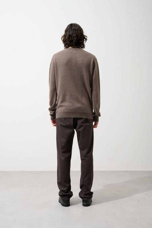 TIMEO pull col v taupe chiné 100% cachemire
