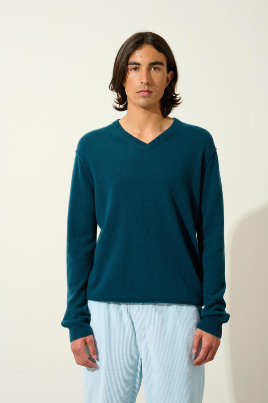 TIMEO duck green v-neck sweater 100% cashmere