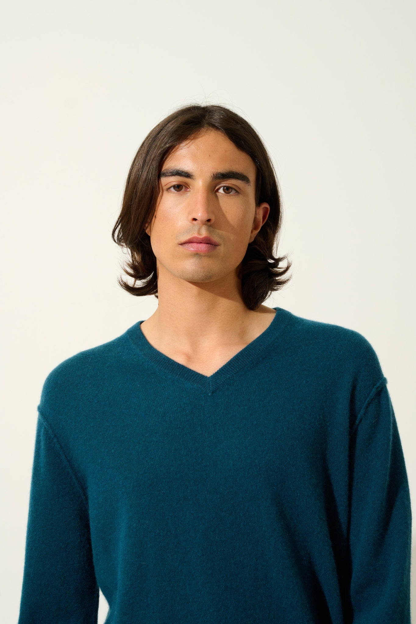 TIMEO duck green v-neck sweater 100% cashmere