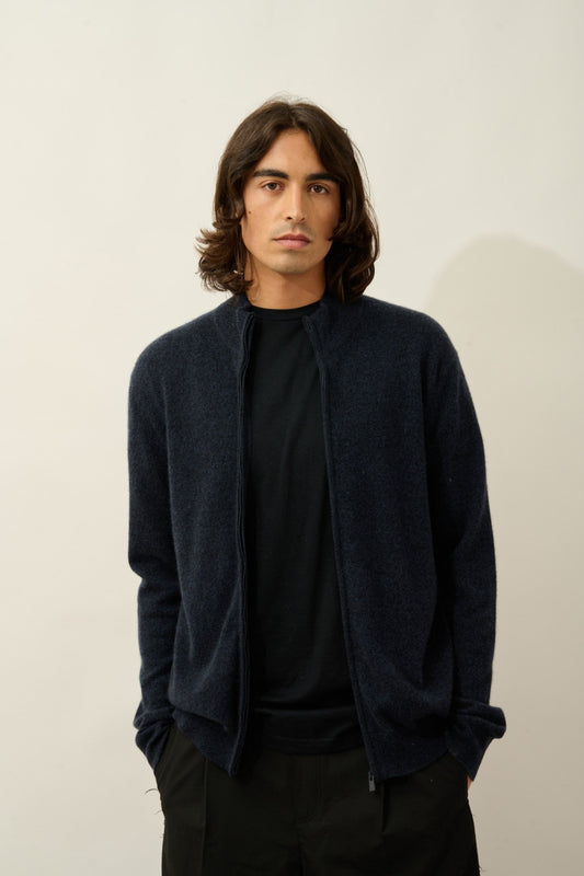 valerion gilet zippé col montant caviar 100% cachemire