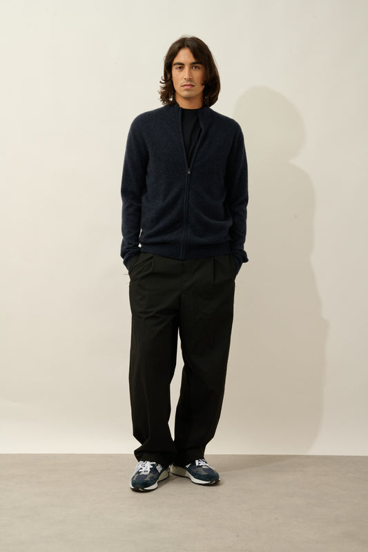 VALERION gilet zippé col montant caviar 100% cachemire