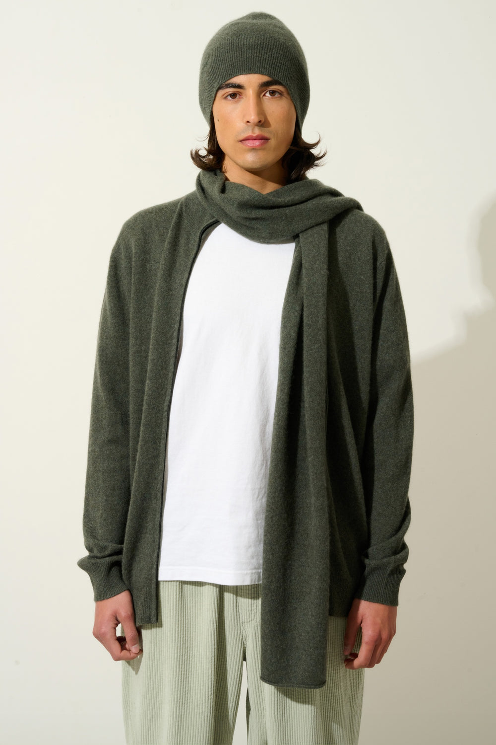 VAYMONT écharpe kaki chiné 100% cachemire