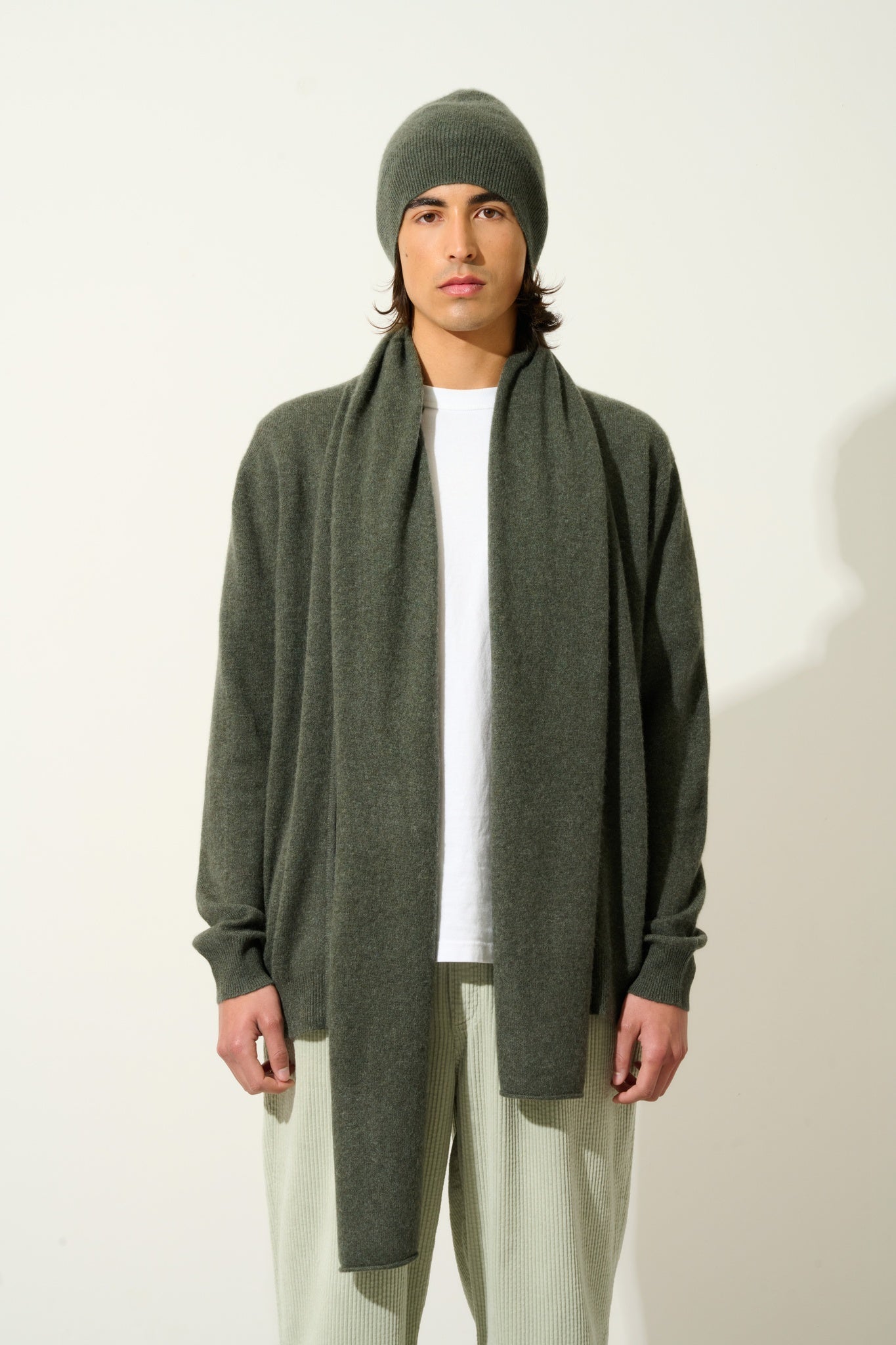 VAYMONT écharpe kaki chiné 100% cachemire