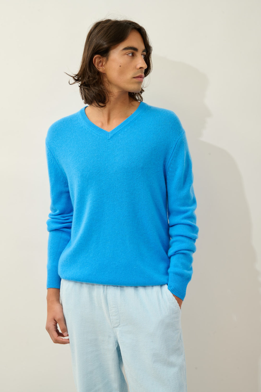 victor pull col v 4 fils bleu celeste 100% cachemire