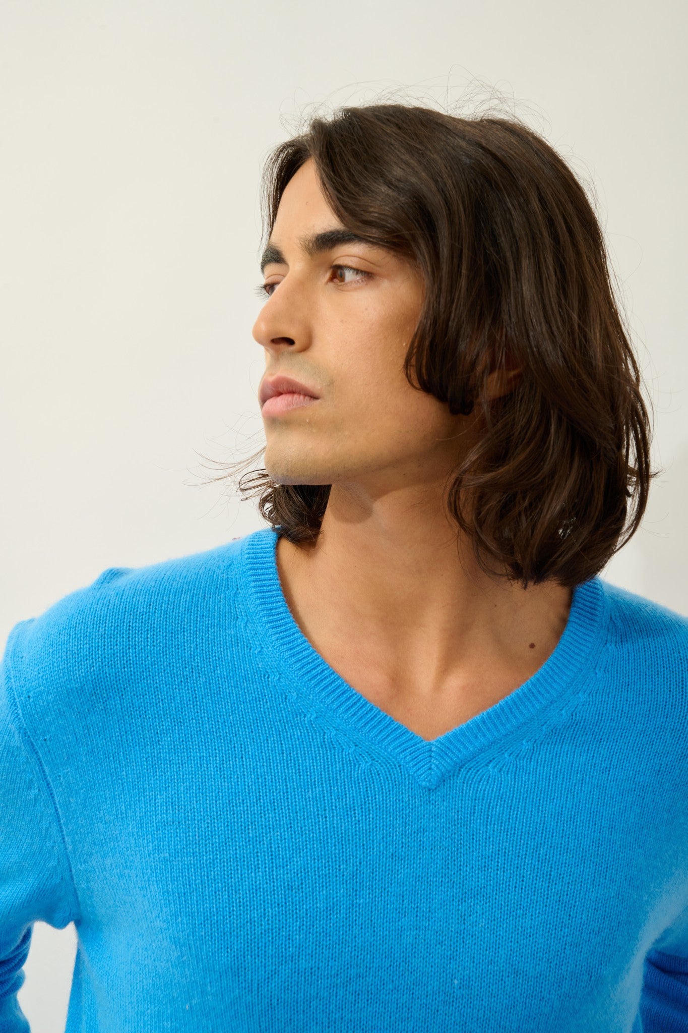 victor pull col v 4 fils bleu celeste 100% cachemire