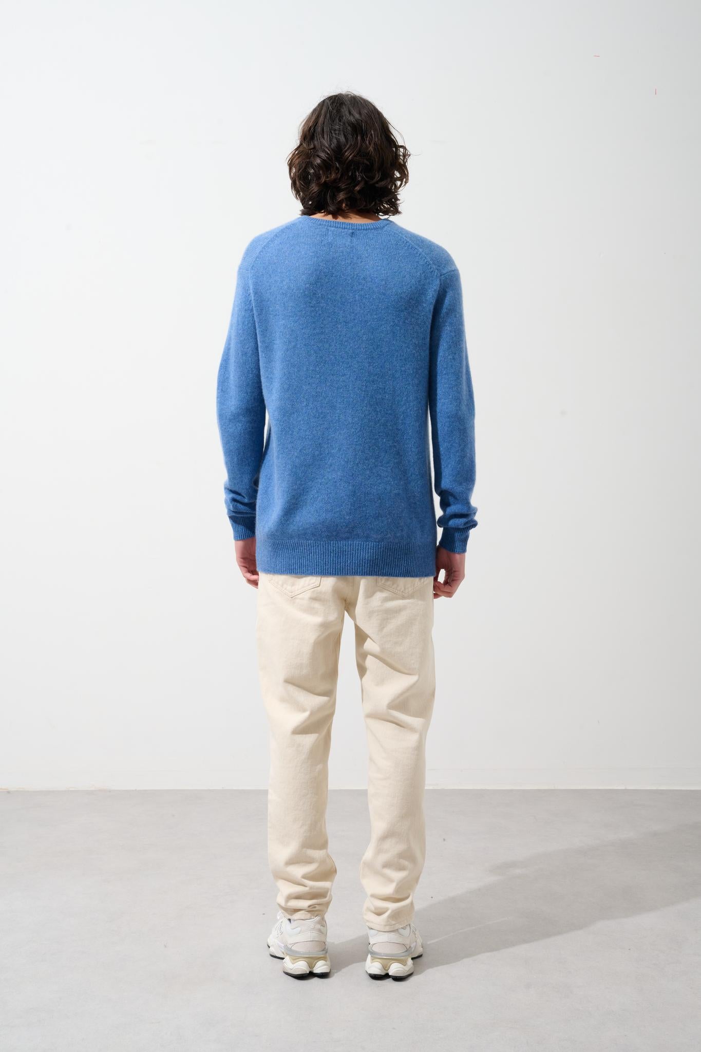 VICTOR Pullover mit V-Ausschnitt 4 Fäden denimblau 100% Kaschmir