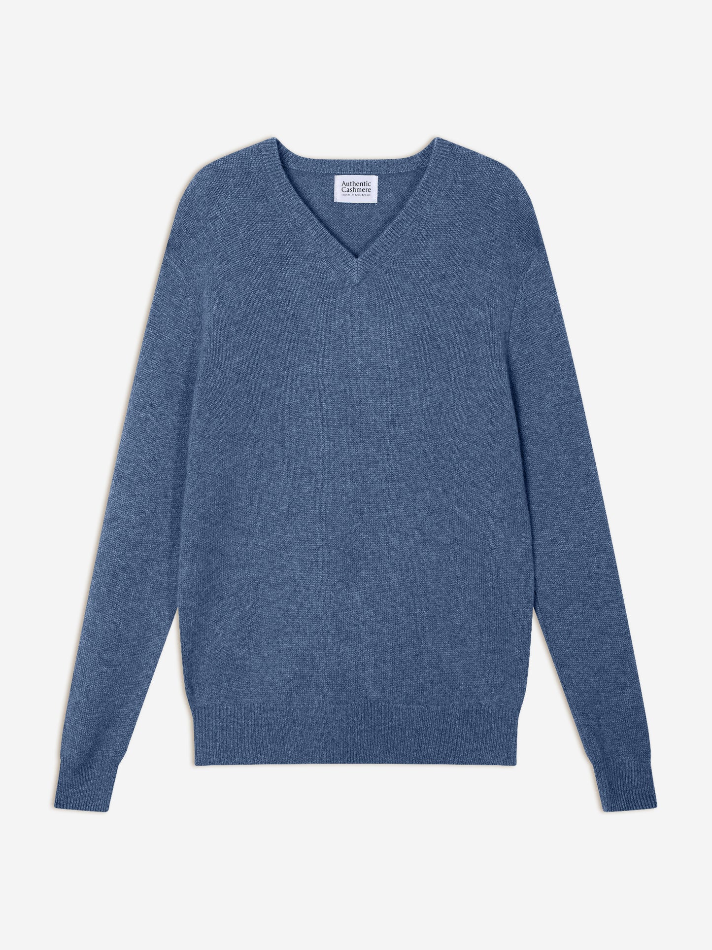 VICTOR Pullover mit V-Ausschnitt 4 Fäden denimblau 100% Kaschmir