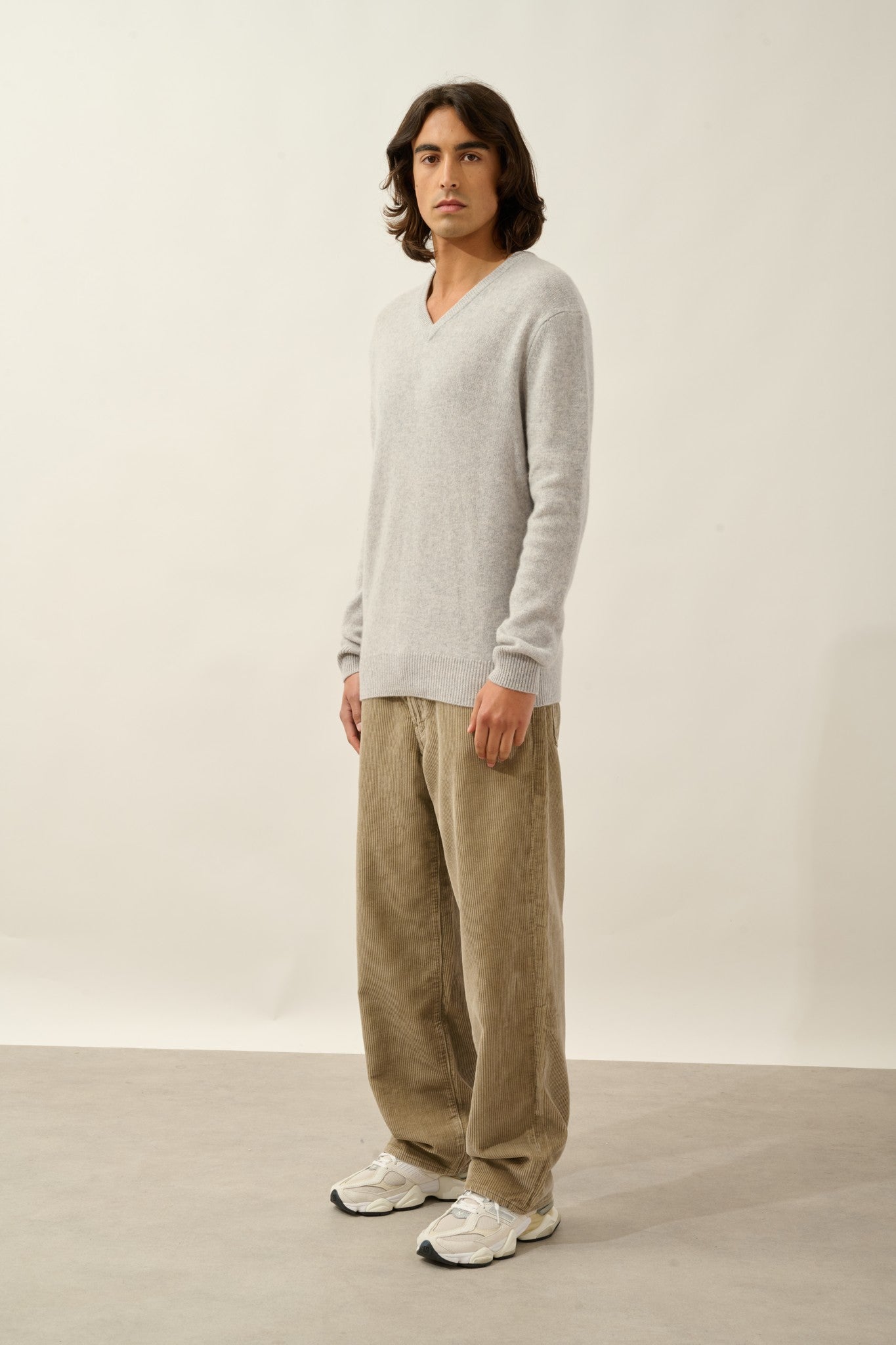 victor pull col v 4 fils gris clair chiné 100% cachemire