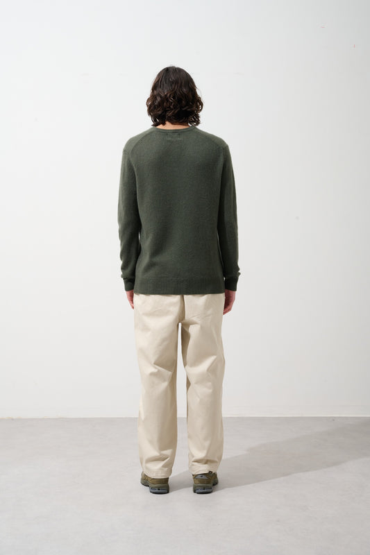 VICTOR pull col v 4 fils kaki 100% cachemire