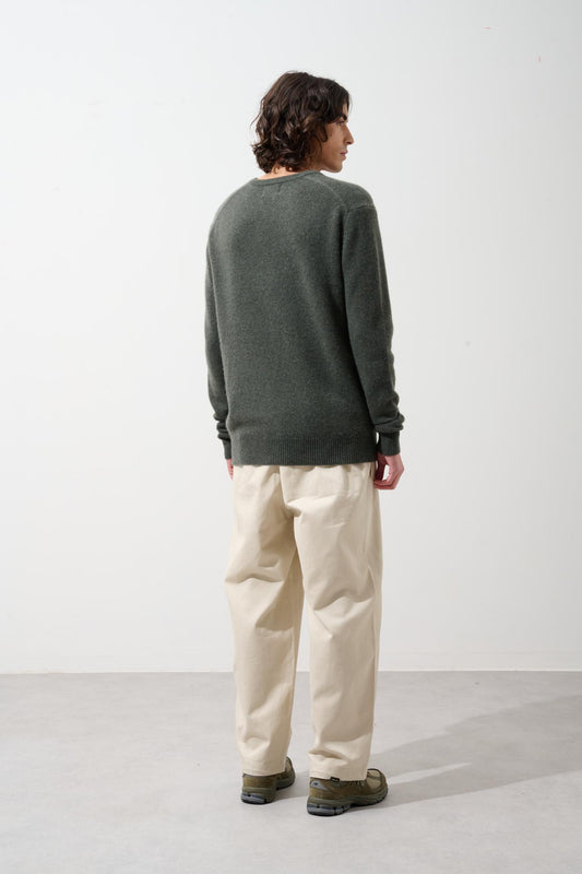 VICTOR 4-thread khaki mottled v-neck sweater 100% cashmere