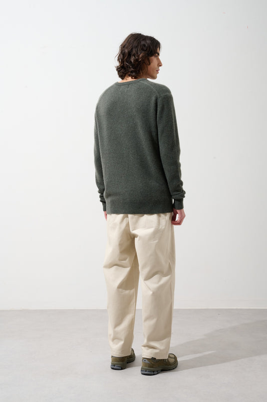 VICTOR pull col v 4 fils kaki chiné 100% cachemire