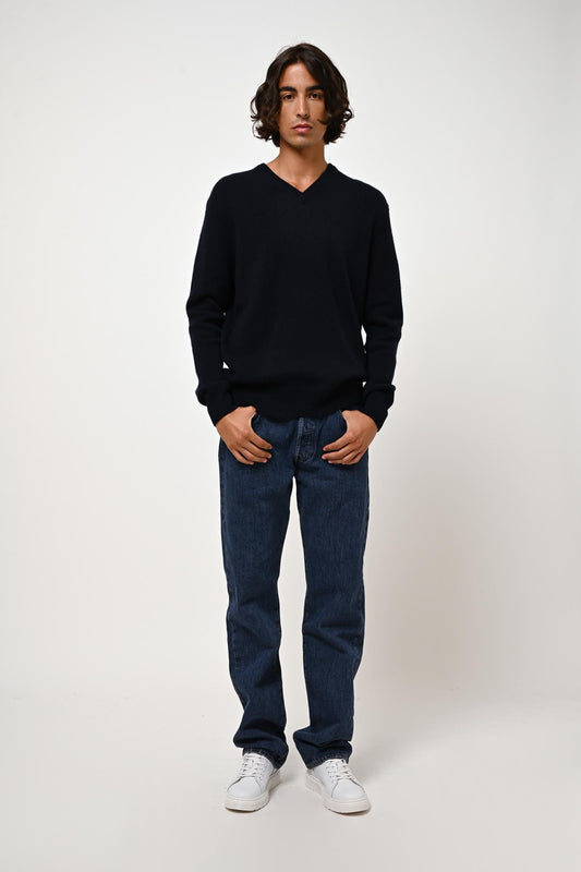 VICTOR v-neck sweater 4 threads navy 100% cashmere