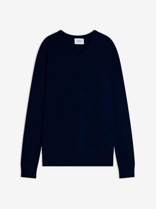 VICTOR pull col v 4 fils navy 100% cachemire