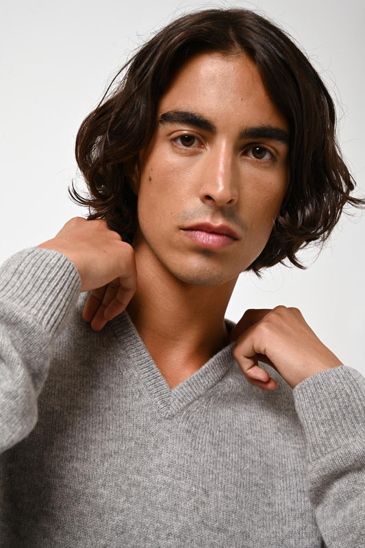 VICTOR 4-thread v-neck sweater nuage chiné 100% cashmere