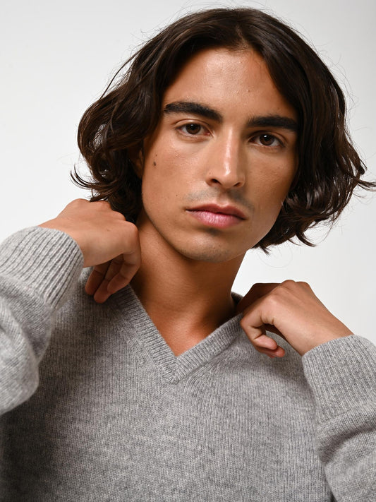 VICTOR pull col v 4 fils nuage chiné 100% cachemire