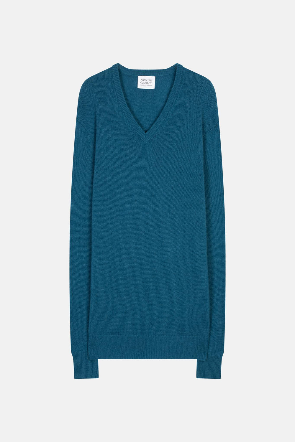 VICTOR Pullover mit V-Ausschnitt 4 Fäden Pfau 100% Kaschmir