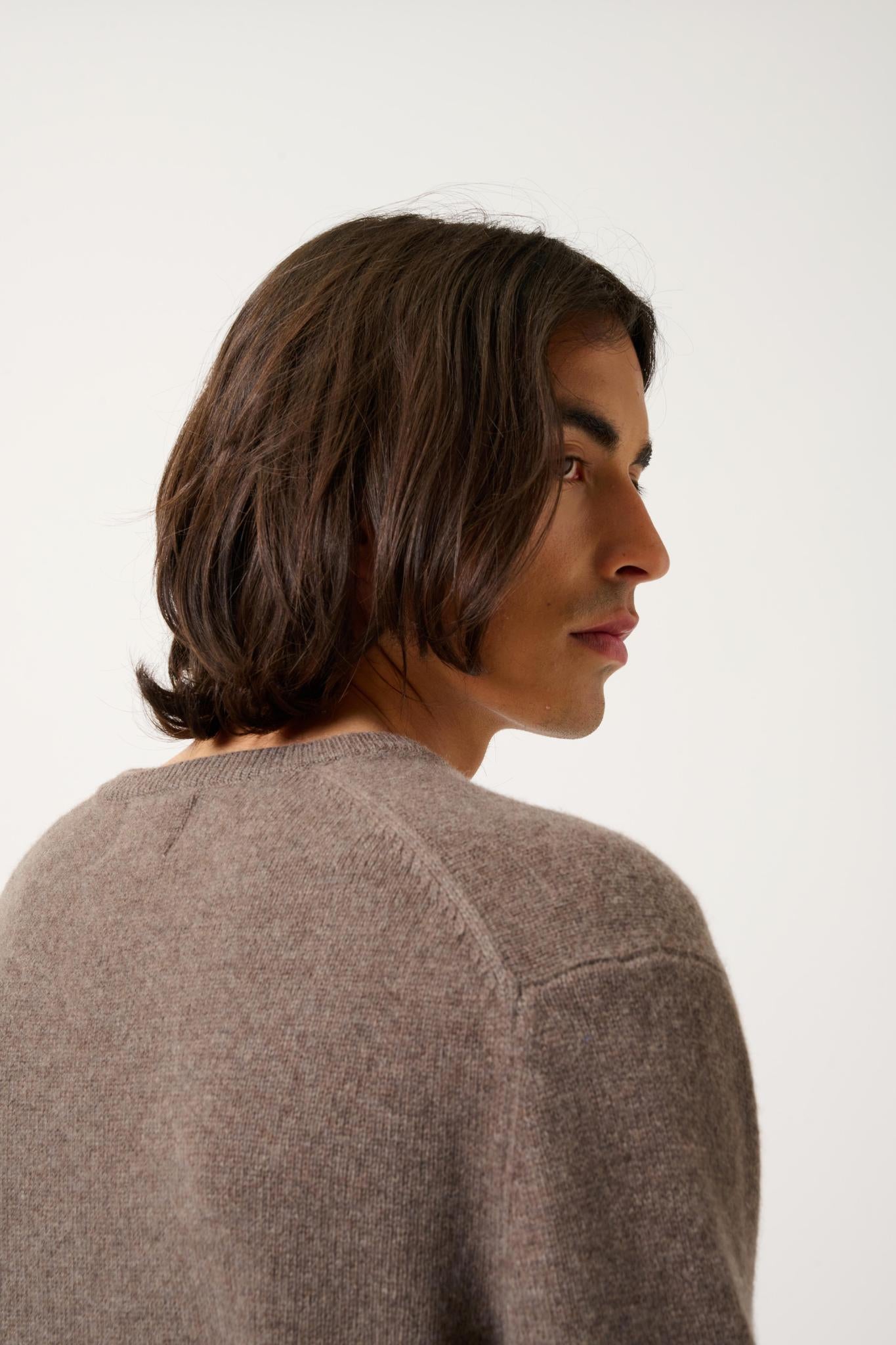 VICTOR v-neck 4-thread taupe mottled sweater 100% cashmere