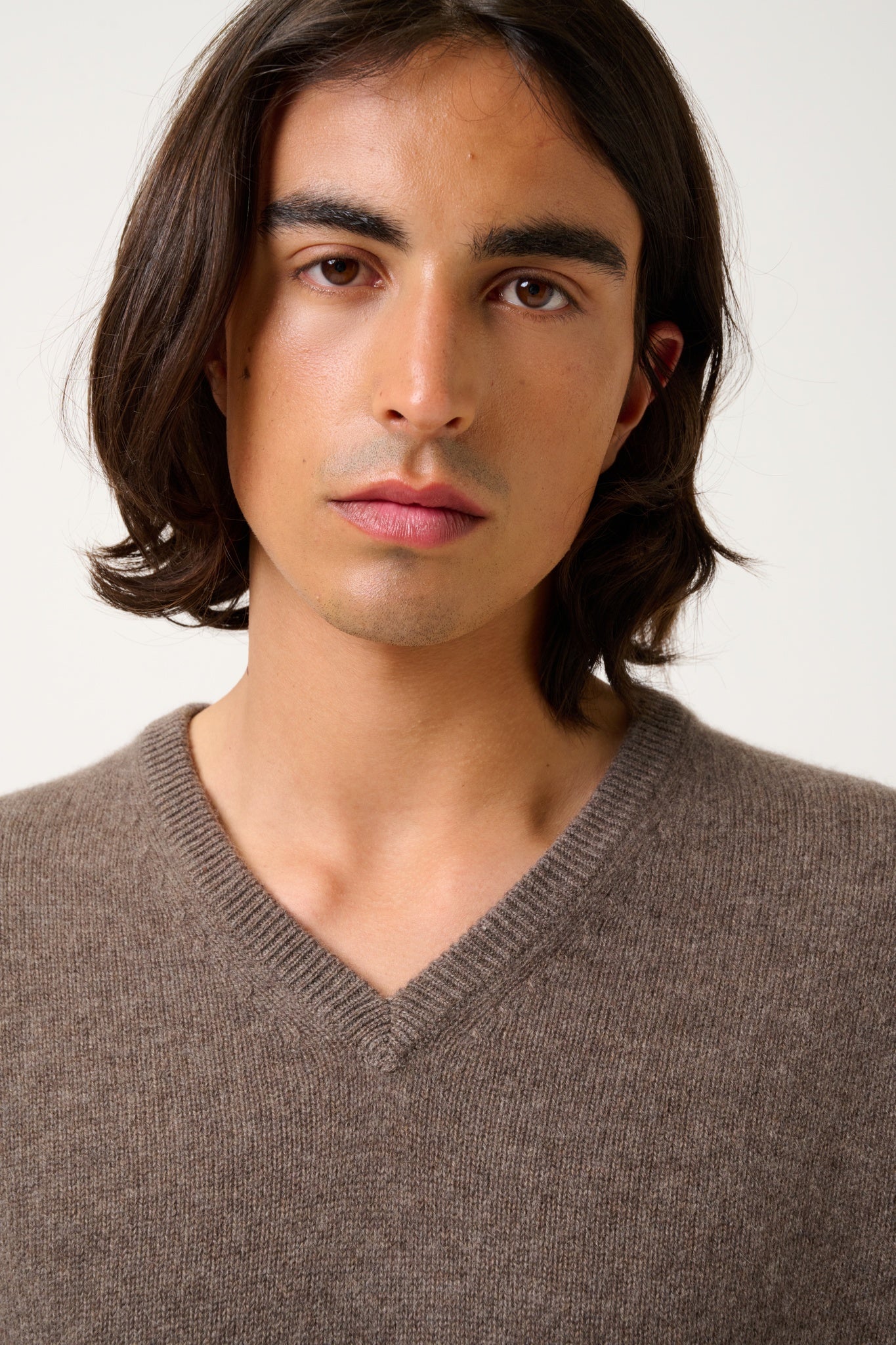 VICTOR v-neck 4-thread taupe mottled sweater 100% cashmere