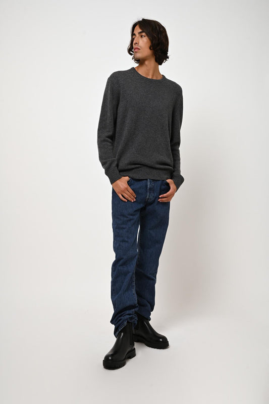 VICTO 4-thread round-neck sweater anthracite mottled 100% cashmere