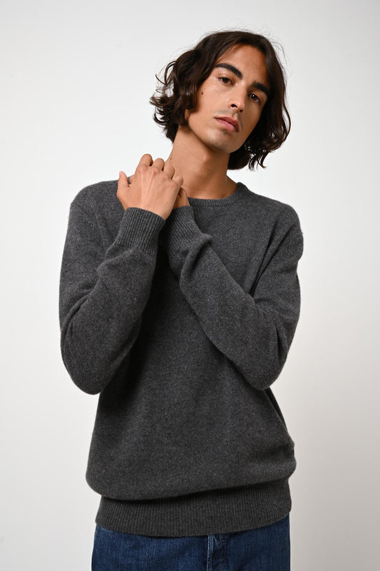 VICTO 4-thread round-neck sweater anthracite mottled 100% cashmere