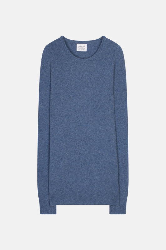 VICTO Pullover mit Rundhalsausschnitt 4 Fäden Denim blau 100% Kaschmir