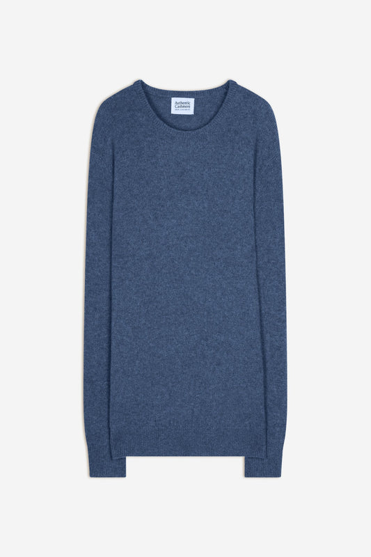 victo pull col rond 4 fils bleu denim 100% cachemire