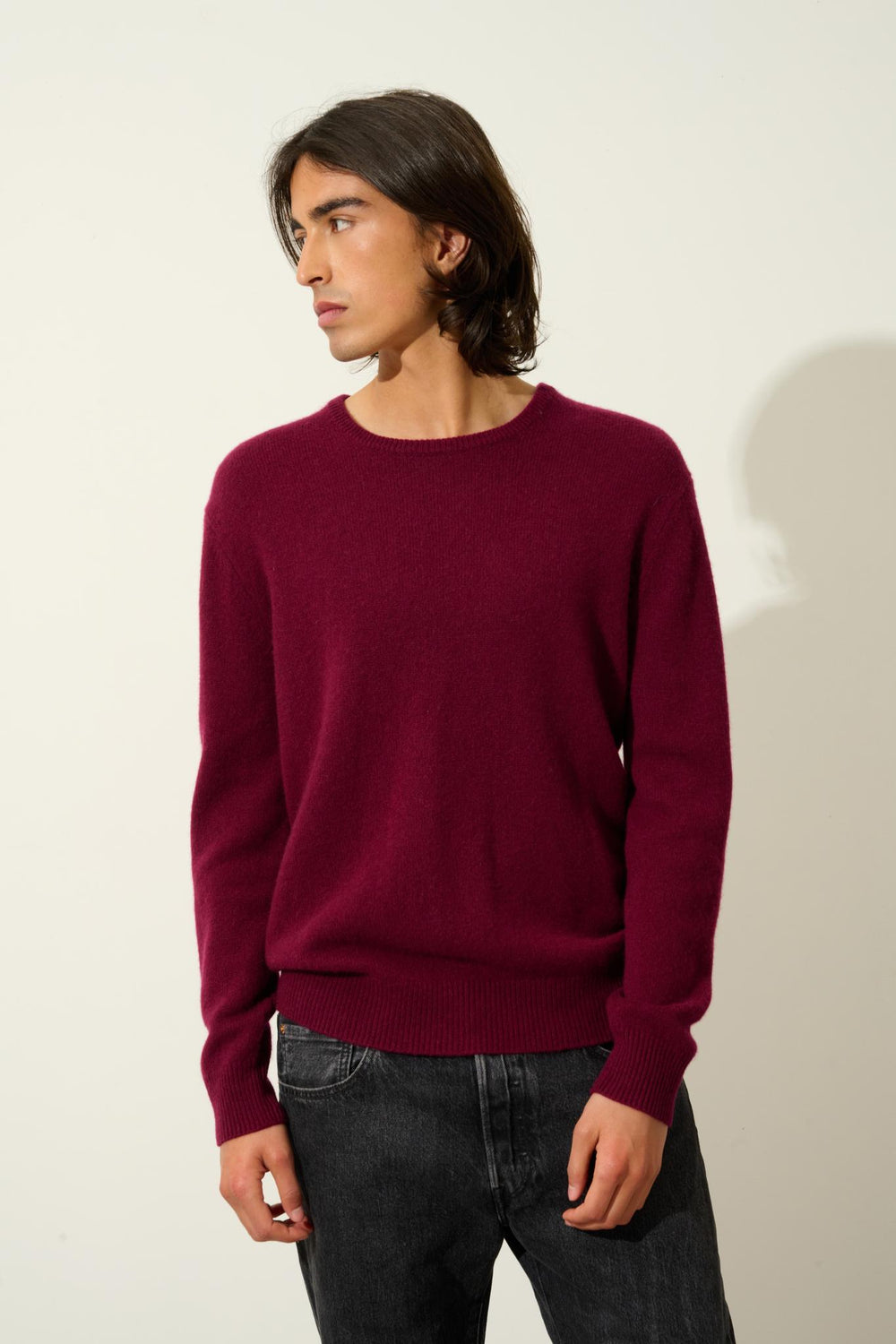 VICTO pull col rond 4 fils bordeaux 100% cachemire