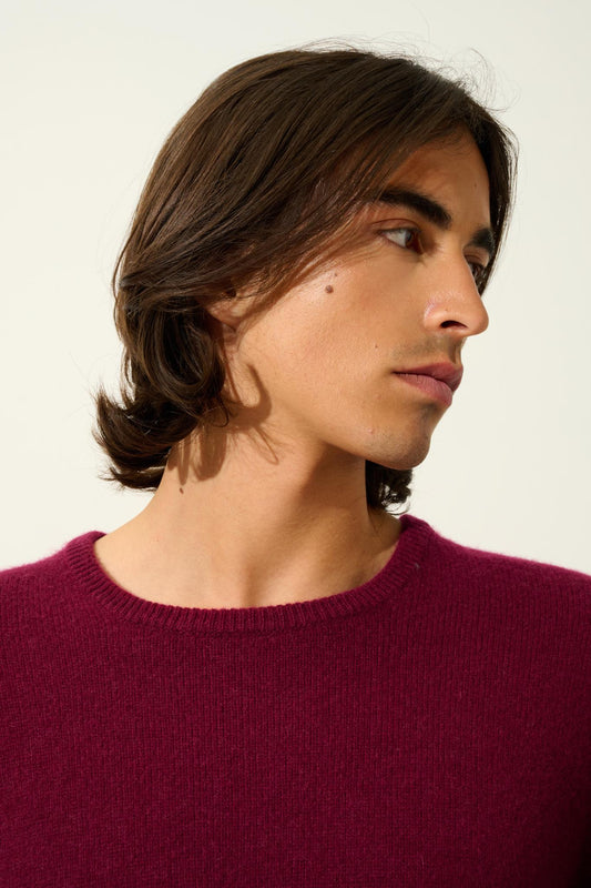 VICTO 4-thread round-neck sweater burgundy 100% cashmere