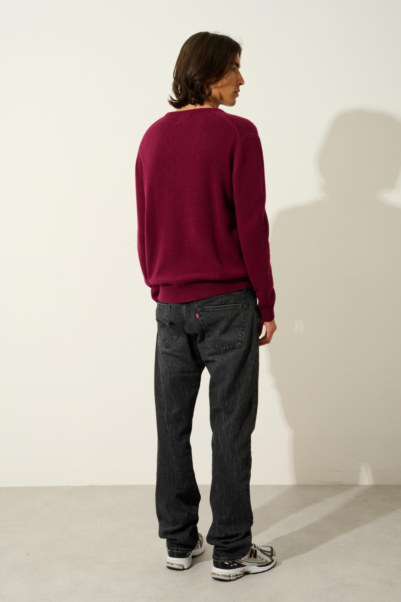 VICTO pull col rond 4 fils bordeaux 100% cachemire