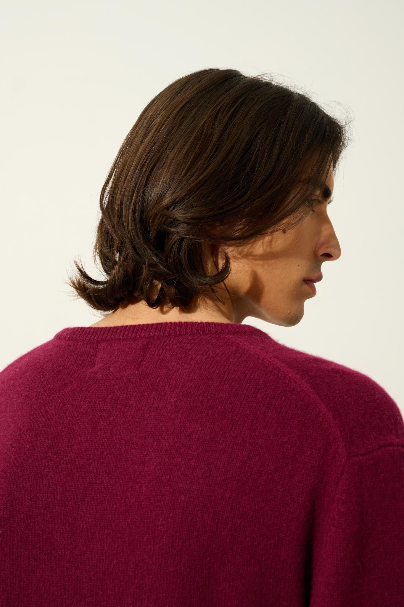 VICTO pull col rond 4 fils bordeaux 100% cachemire