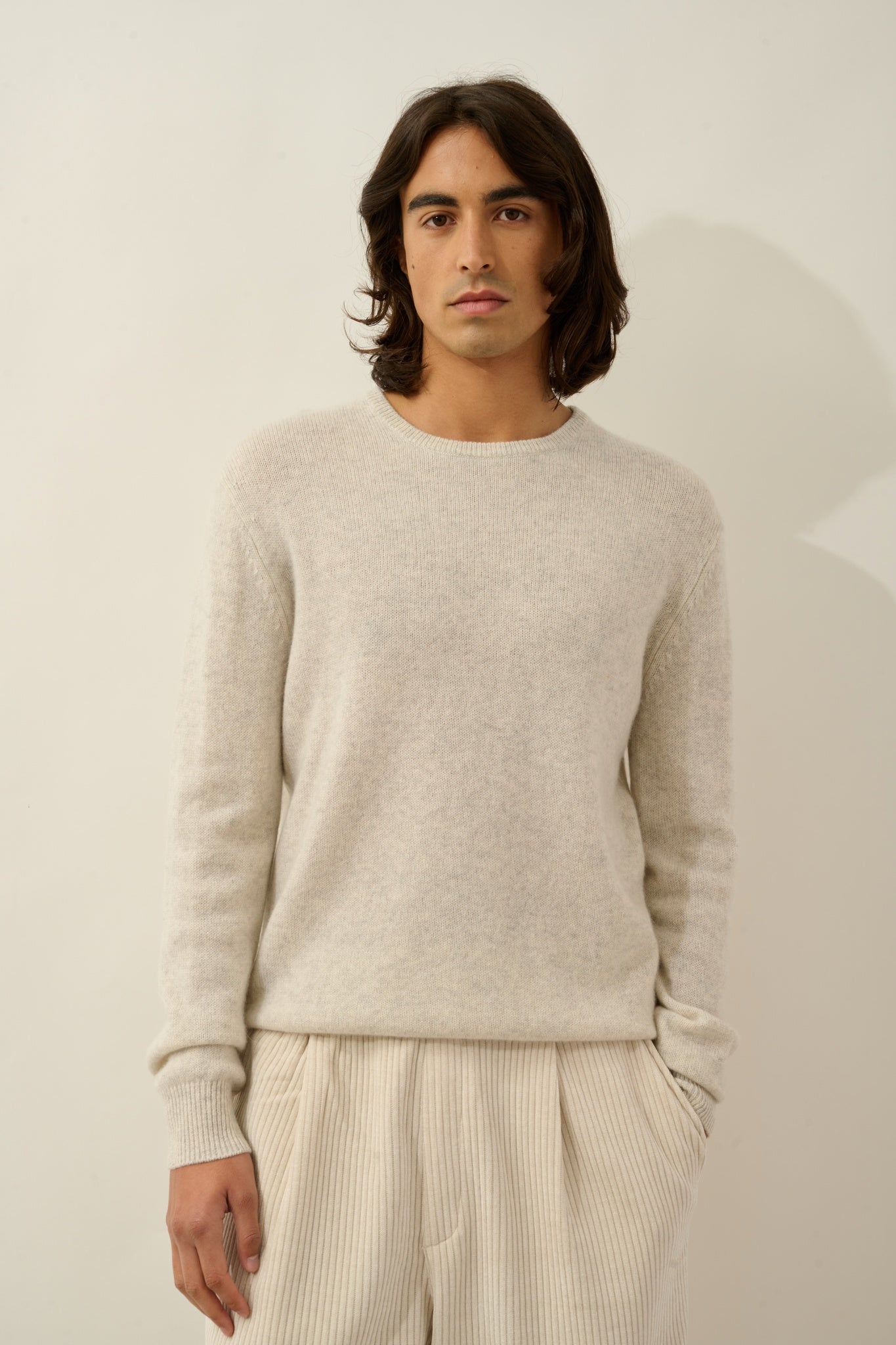 VICTO pull col rond 4 fils gris perle chiné 100% cachemire