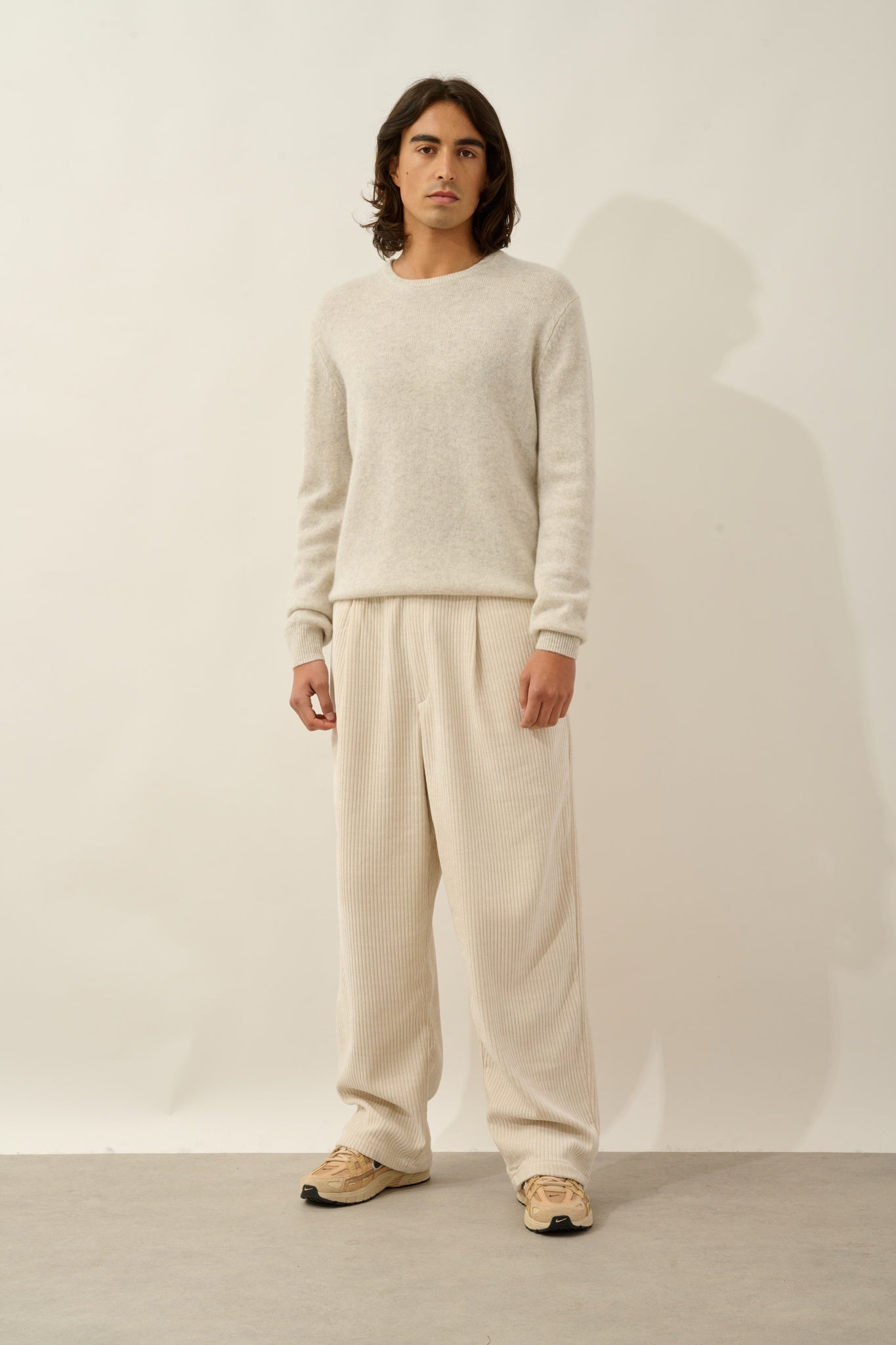 VICTO pull col rond 4 fils gris perle chiné 100% cachemire