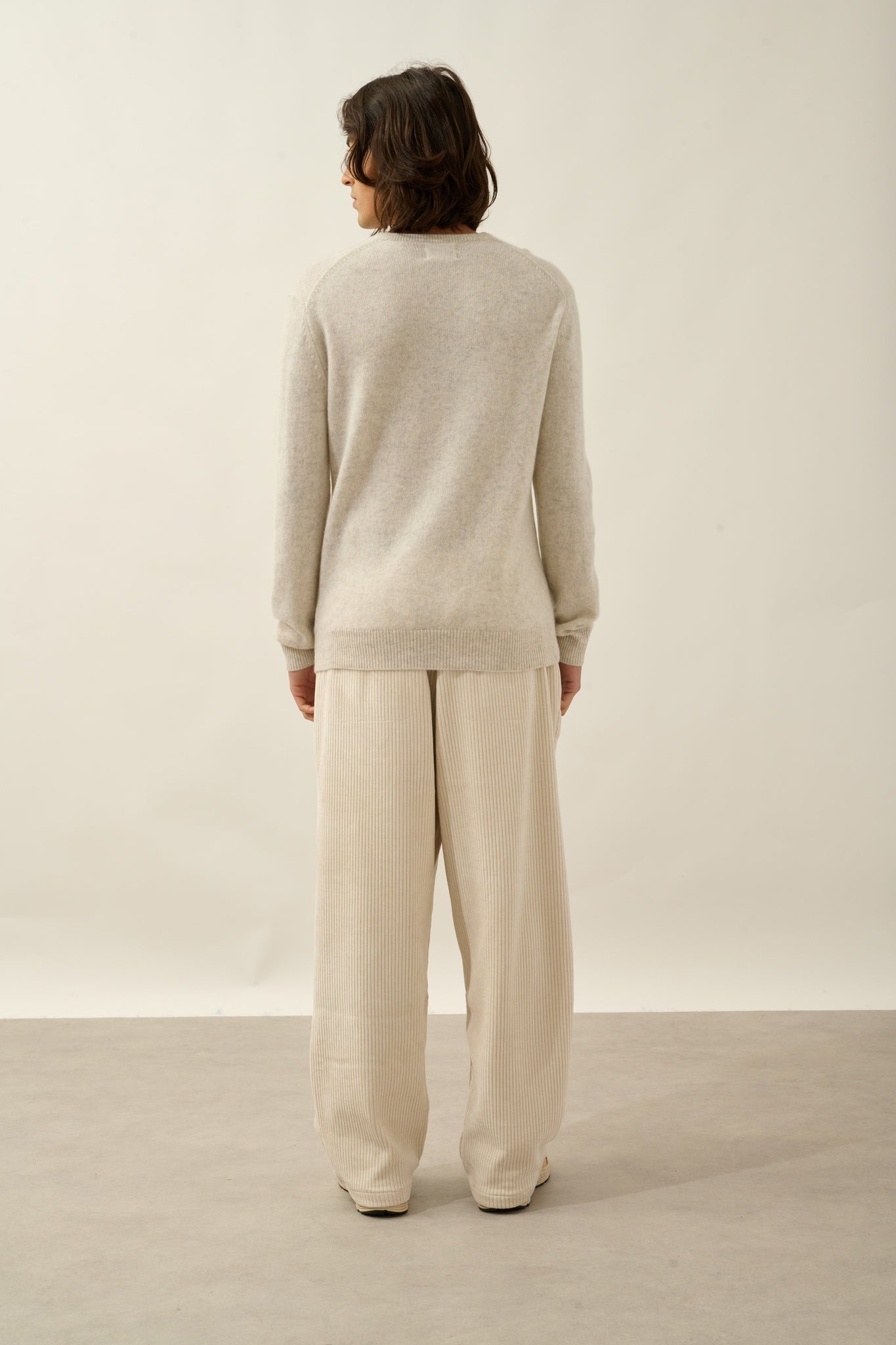 VICTO pull col rond 4 fils gris perle chiné 100% cachemire