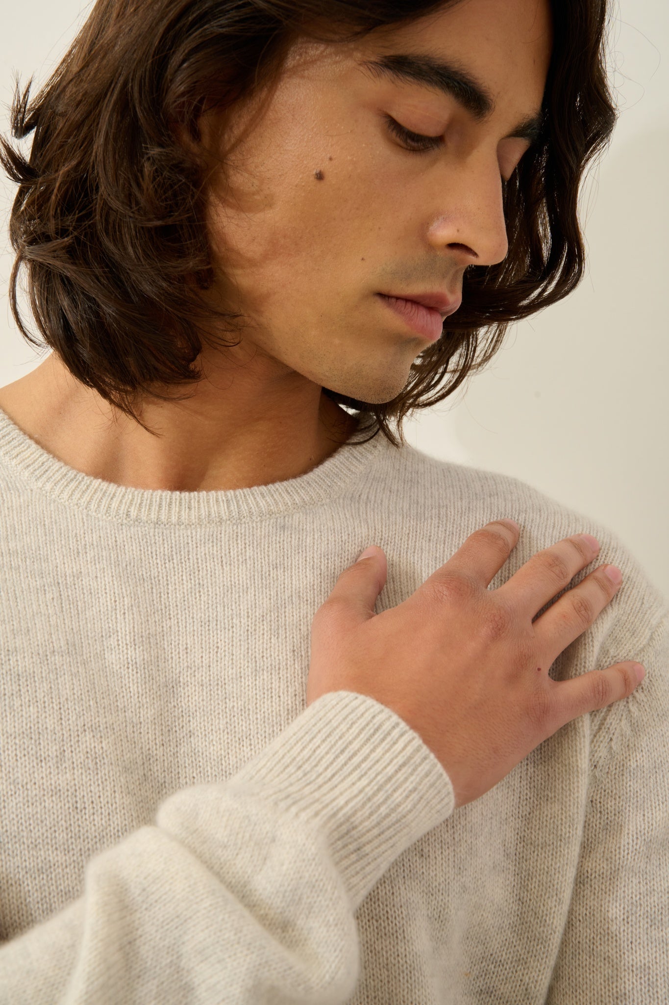 VICTO pull col rond 4 fils gris perle chiné 100% cachemire