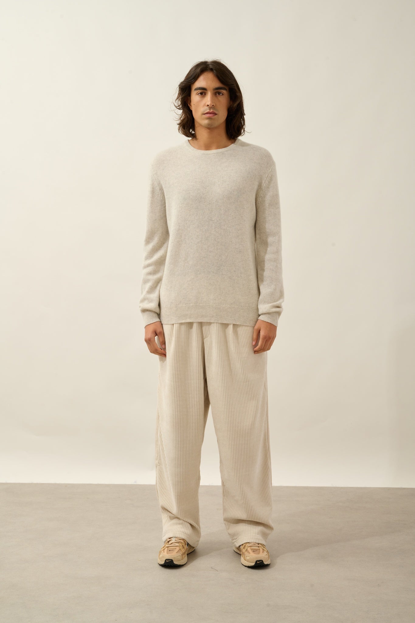 VICTO pull col rond 4 fils gris perle chiné 100% cachemire