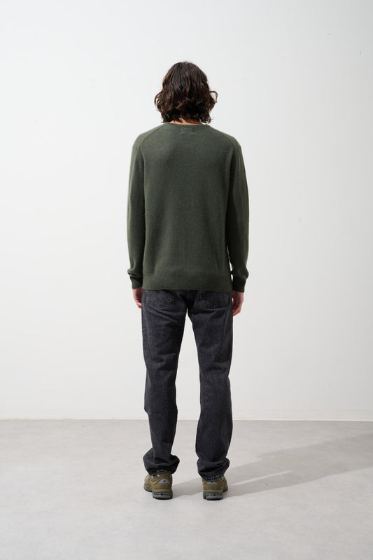 VICTO Pullover mit Rundhalsausschnitt 4 Fäden khaki 100% Kaschmir