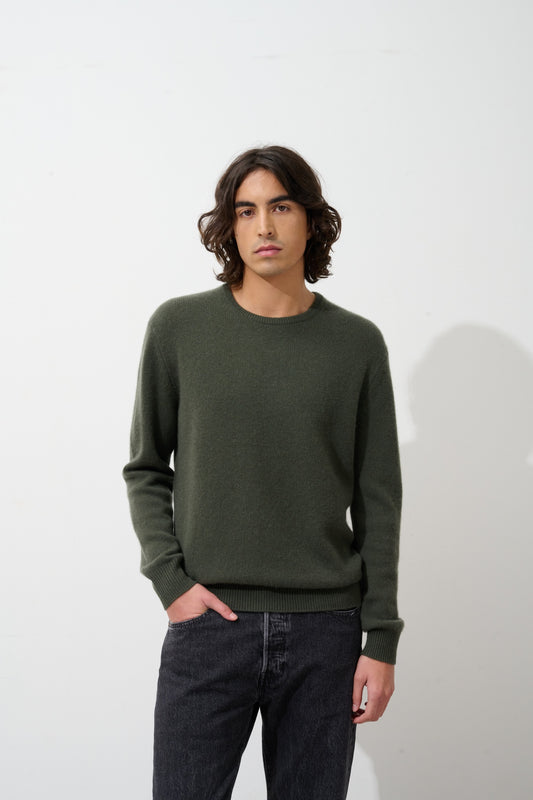 VICTO pull col rond 4 fils kaki 100% cachemire