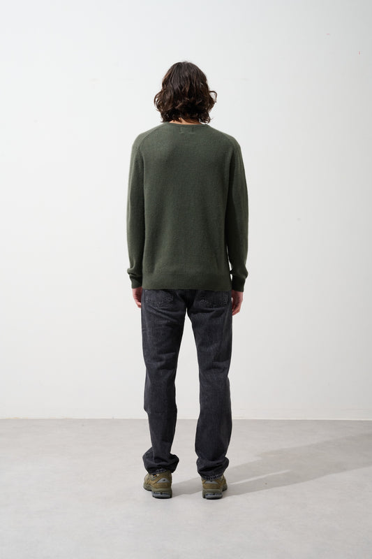 VICTO pull col rond 4 fils kaki 100% cachemire