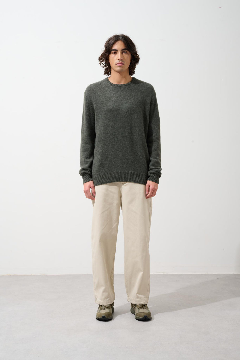 VICTO 4-thread khaki mottled round-neck sweater 100% cashmere