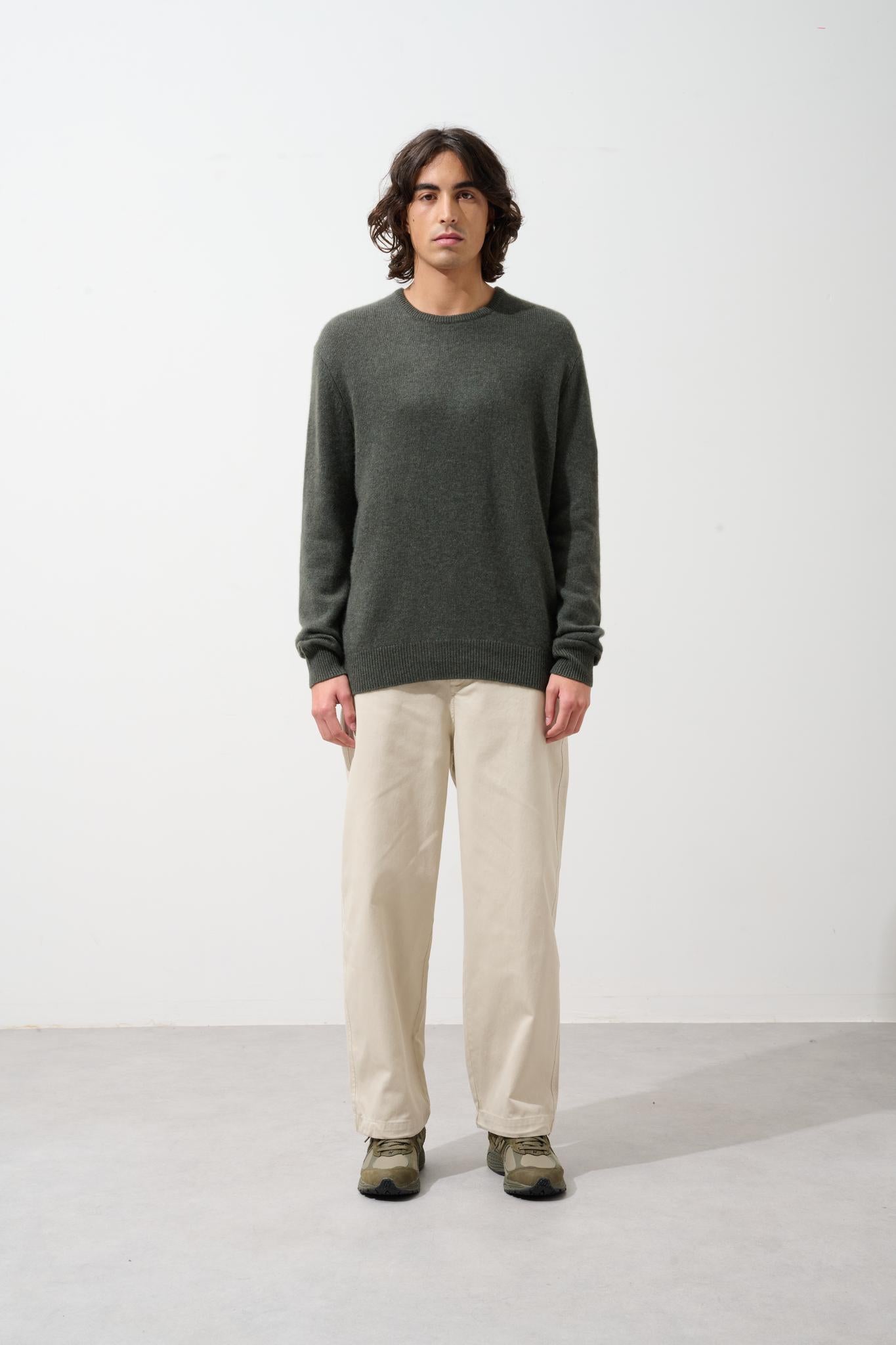 VICTO 4-thread khaki mottled round-neck sweater 100% cashmere