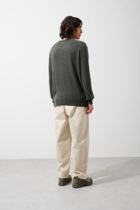 VICTO 4-thread khaki mottled round-neck sweater 100% cashmere