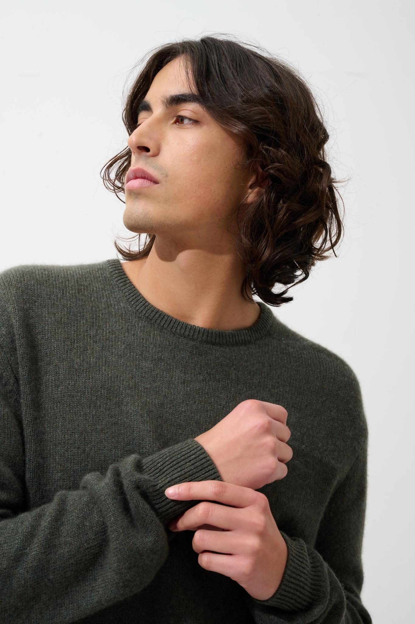 VICTO 4-thread khaki mottled round-neck sweater 100% cashmere