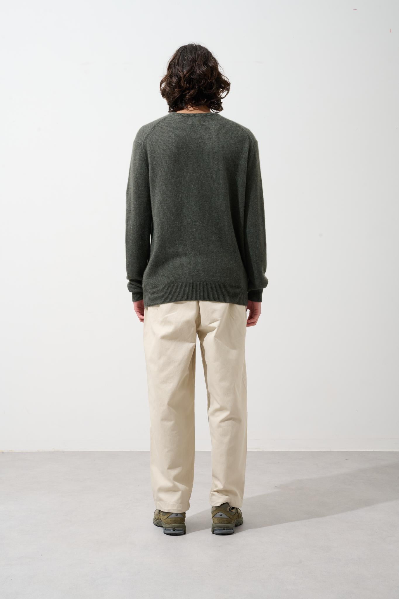 VICTO 4-thread khaki mottled round-neck sweater 100% cashmere