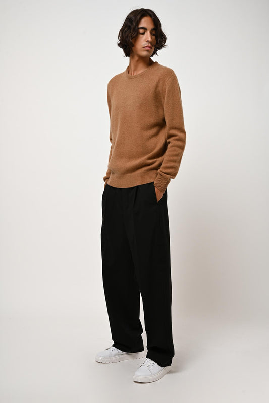 VICTO 4-thread hazelnut round-neck sweater 100% cashmere