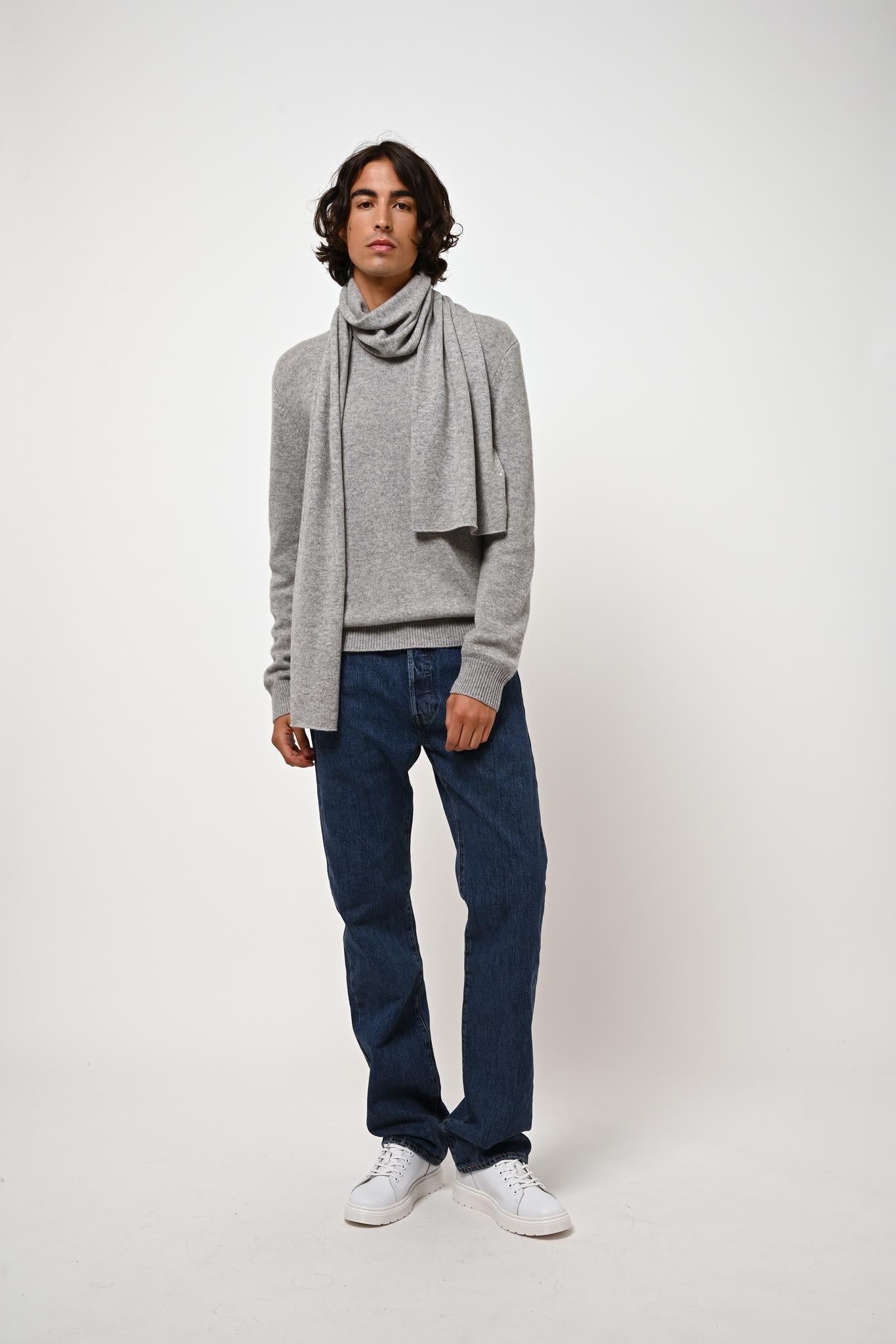 VICTO 4-thread mottled cloud round-neck sweater 100% cashmere