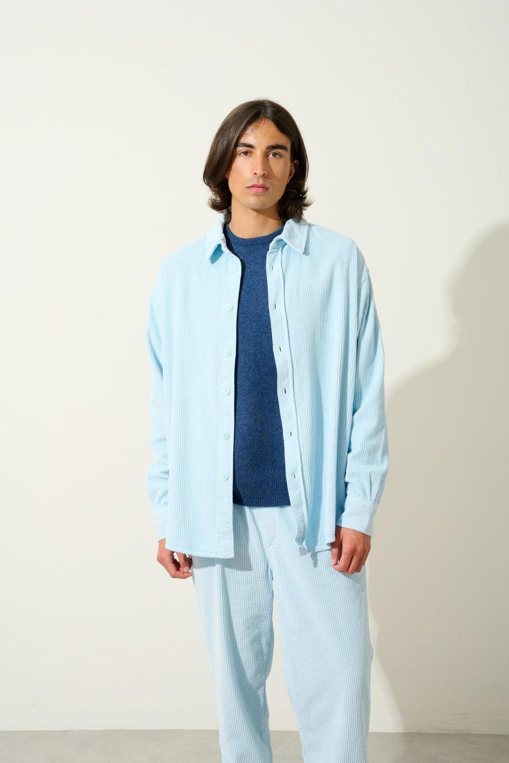 VICTO pull col rond 4 fils ocean chiné 100% cachemire