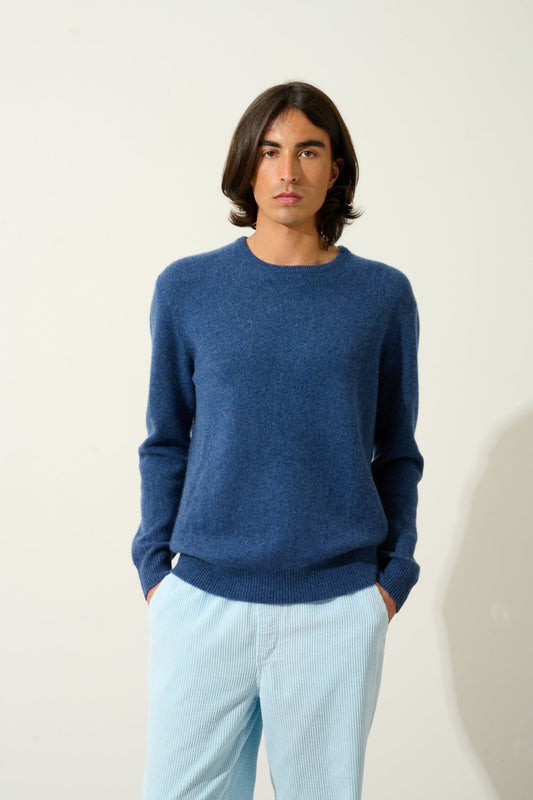 VICTO 4-fädiger Ocean Heather Rundhalspullover, 100% Kaschmir