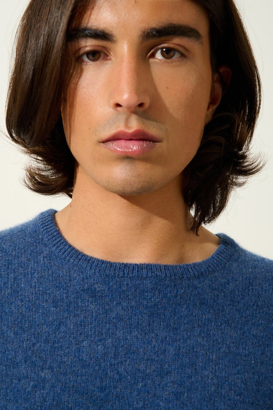 VICTO 4-fädiger Ocean Heather Rundhalspullover, 100% Kaschmir