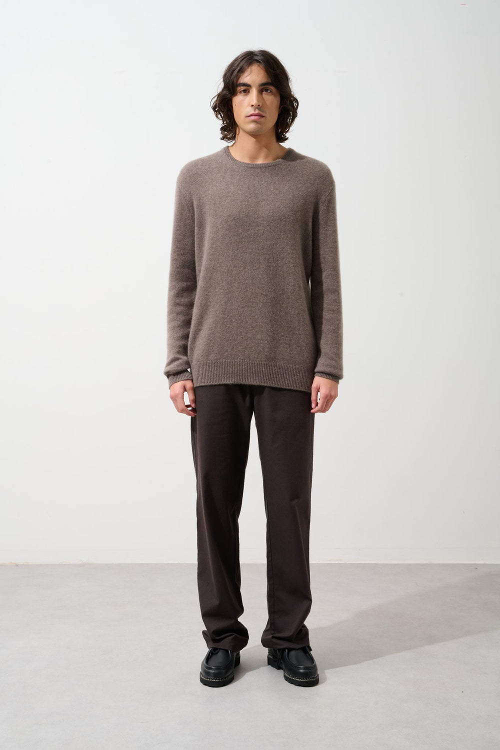 VICTO 4-thread taupe mottled round-neck sweater 100% cashmere