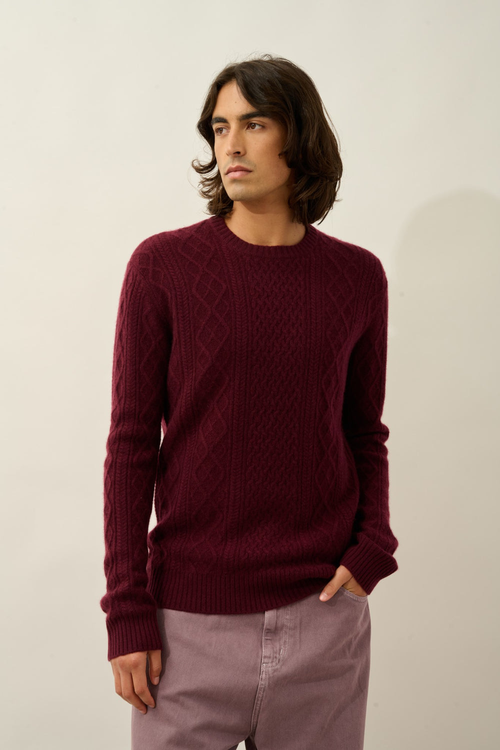 wind pull col rond 4 fils mûre 100% cachemire